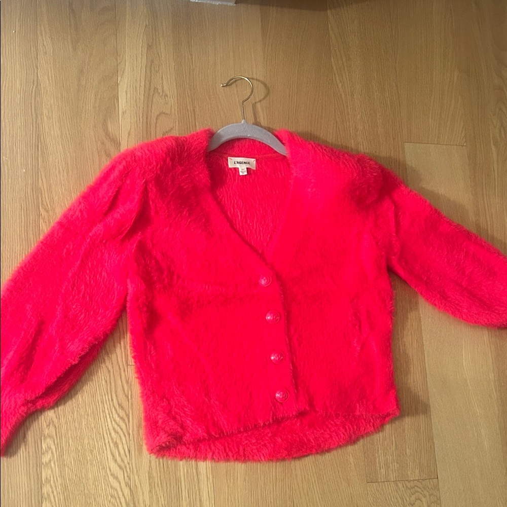 Fuzzy Bright Pink Button-Front Cardigan